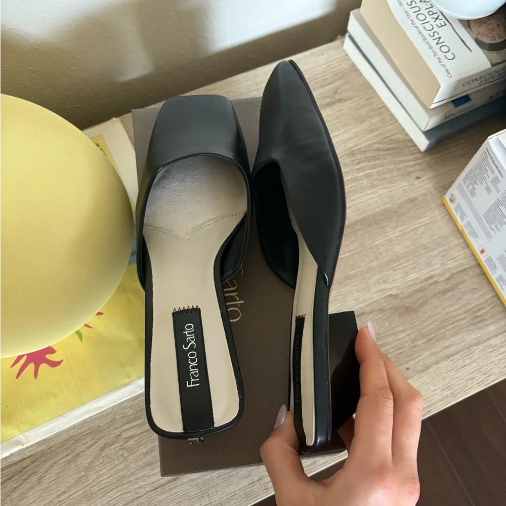 Franco Sarto Black Flats Sleek Leather Loafers